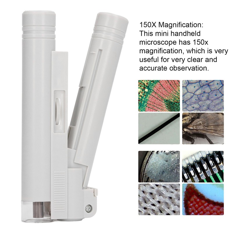 LED Lighted Pocket Microscope 150X Double Tube Portable Handheld Microscopes
