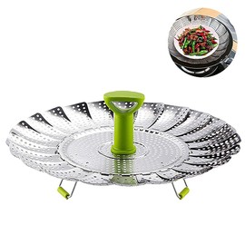 BetterJonny Foldable Vegetable Steamer Basket Stainless Steel Adjustable Steamer Insert Steamer Insert with Anti-Hot Extendable Handle Non-Slip Legs (14 cm to 24 cm)