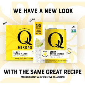 Q LIGHT TONIC WATER with Real Quinine & Organic Agave - Ideal for Cocktails & Mocktails - Made with Real Ingredients, Perfectly Carbonated, & Less Sweet - 20 Calories per Can - 7.5 Fl Oz (Pack of 24)