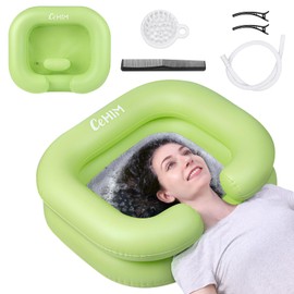 Cehim Inflatable Shampoo Basin - Portable Shampoo Bowl, Hair Washing Basin for Bedridden, Disabled,Injured, Hair Wash Tub for Dreadlocks and at Home Sink Washing (Green, 15in Inner)