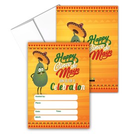 Stonehouse Collection | Mexican Fiesta Party Invitations | Cinco de Mayo Theme Invites | Set of 25 Taco Party Invitations (Cinco De Mayo)