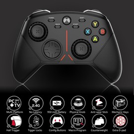 BEITONG Asura 3S PC Game Controller 2.4Ghz Wireless Gamepad For Steam Deck Windows 7 8 10 11,Anti-wear Joystick Sensitivity Adjust Instant/Mechanic Keys/Trigger Locks/950 mAh/Modulary Black