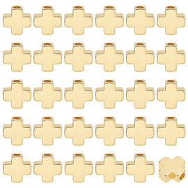 BENECREAT 60Pcs Real 18K Gold Plated Spacer Bead, Brass Crucifix Cross Beads Metal Loose Spacer Beads Jewelry Findings for Earring Bracelet Necklace Jewelry Making