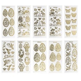 Ideen mit Herz Engraving Stickers, Transparent/Gold, 10 Sheets of 10 x 23 cm, Golden Stickers for Crafts & Decorating, Birthday, Christmas, Retirement & More (Spring & Easter 02)
