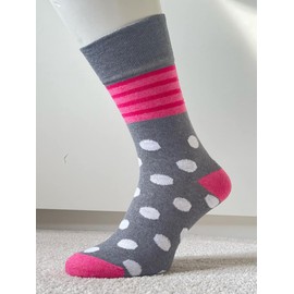 ZombaFlo 6 Pairs Diabetic Socks for Women 4-8 | Non Elastic Cotton Rich Soft Top Socks For Women (UK, Numeric, 4, 8, Regular, Regular, 6, Dot & stripe)