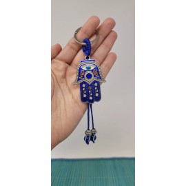 Hamsa Hand Keychain Crystal Blue Turkish Eye Keychain Evil Eye Protection Luck