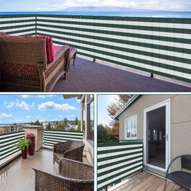 ECOOPTS 3'x71' Balcony Privacy Fence Screen with Zip Ties, Outdoor UV Protection Fence Cover for Balcony Porch Patio Deck Yard (Green White Stripes)