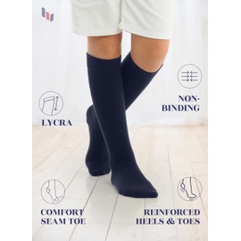 Hugh Ugoli Knee High Cotton Socks for Kids Girls Boys & Toddlers, Long School Uniform Socks, Soft & Comfortable,Navy Blue, 9-11 Years Old, 4 Pairs