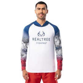 Realtree Men's Long Sleeve Performance Fishing Hoodie, White Patriotic