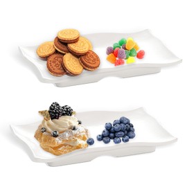 Milnnie 2-pack Creative 6"x4" Curvy Plastic Snack Plates – Modern Faux Porcelain Appetizer Trays for Bar, Restaurant, or Home – Lightweight, Durable, and Stylish