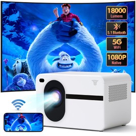 Projector with Wifi and Bluetooth, 500 ANSI Mini Projector Electric Focus Projector,Portable Projector 18000L Max 200" Projector, Outdoor Projector Compatible with iOS/Android/HDMI/USB(white)