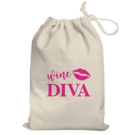 lolmugs Wine Diva 100% Cotton Reusable Gift Bag, Funny Secret Santa Gifts for Women Her Work Stocking Fillers for Wife Friends (L (30X45CM))
