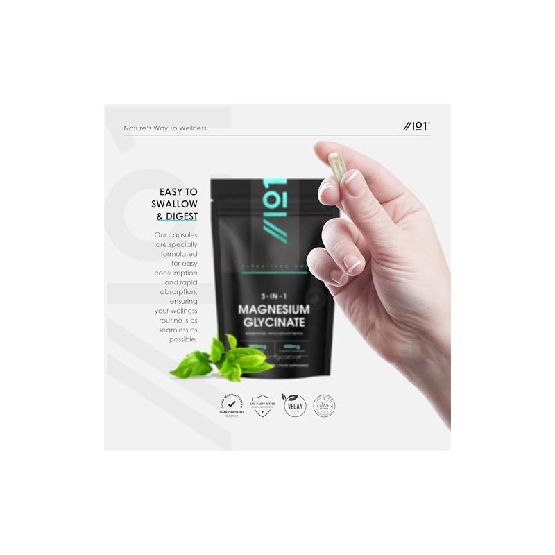 Magnesium Glycinate 3-in-1 Complex – 1800mg Supplements as Bisglycinate, Citrate