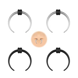 BodyAce 2Pairs Buffalo Ear Taper Kit, 2-12G Septum Pincher Tapers C Shape Nose Jewellery, Black Stretching Ear Piercing Expanded Septum Ring with O-Rings [12G(2mm)]