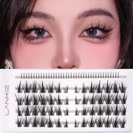 LANKIZ Manga Lashes Natural Look Lash Clusters Anime Lashes False Eyelashes Individual Lashes Extensions Korean Makeup Asian Fake Eyelashes, Mink Wispy Fluffy Cluster Lashes (Manga 01 Style)