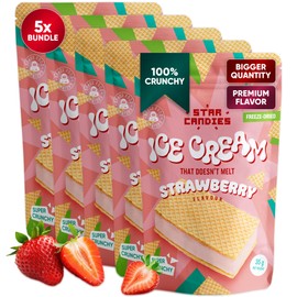 Star Candies Strawberry Freeze Dried Ice Cream Sandwich | No Melting Freeze Dried Candy | Crunchy & Delicious Camping Food | Premium Astronaut Ice Cream Sandwich | Space and Astronaut Snack | 5 count