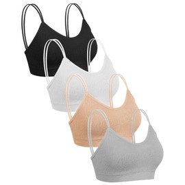 Omisy 4 Pieces V Neck Cami Bra Bralettes for Women,Padded Seamless Bralette Straps Sleeping Bra with Elastic Straps