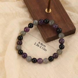Crytsal Vibe Ultimate Protection Bracelet - Labradorite – Amethyst – Black Tourmaline- Triple Stone Healing Bracelet - 8mm Beaded Bracelet for Protection - Yoga Bracelet - Elastic Adjustable Size