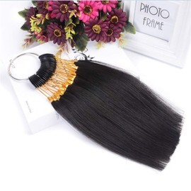 RemeeHi Hair Pattern for Testing Color Hair Color Sample Rings with Gold Buckles Real Human Hair for Salon Hair 30 Strands/Set Natural Black 3°