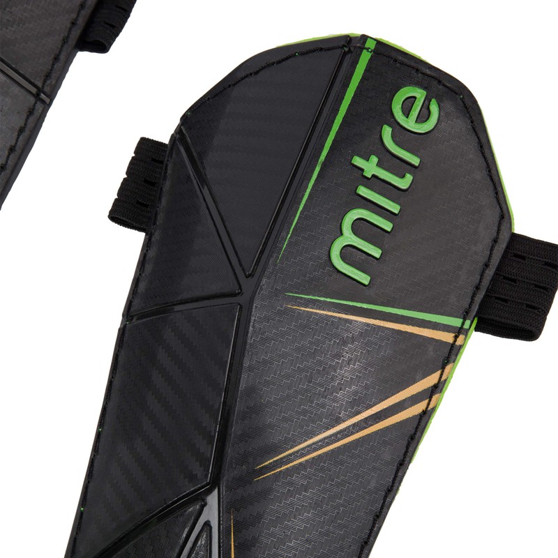 Mitre Delta Ankle Protect Football Shin Pads, Black (Black/Green/Yellow)