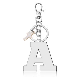 Initial Letter with Cross Keychains Alphabet Initial Letter Keychain Initial Monogram A-Z Keychains Cross Keychain Accessories Initial Letter Keychain for Women Purse Handbag Car Keys (Letter A)