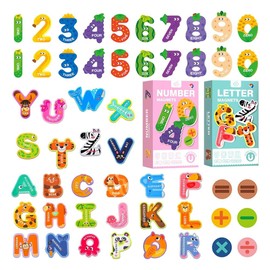 VOANZO Educational Fridge Magnets Cartoon Animal Alphabet Numbers Fun Learning Tool Colorful Alphabet Letters Animal Illustrations for Home School