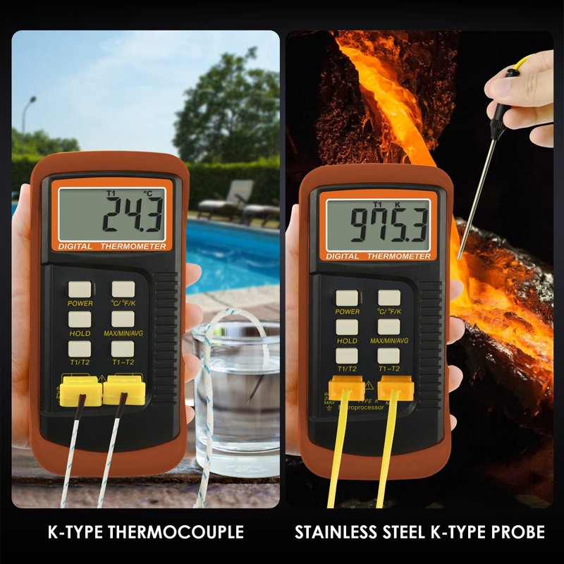 DANOPLUS Digital K Type Thermometer with 4 Thermocouples, Dual Channels