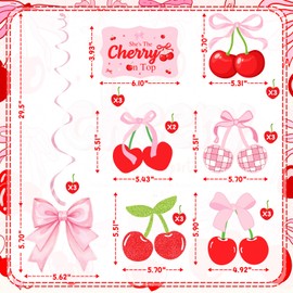 K KUMEED Cherry Party Decorations,She's The Cherry On Top Theme Hanging Swirl,Cute Summer Red and Pink Cherries Foil Swirls Ceiling for Birthday Baby Shower Valentine's Day Wedding Bridal Shower