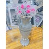 Decorative Glitter Vase with Pink and Grey Roses, Silver Mosaic