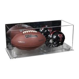 Better Display Cases Acrylic Full Size Football and Mini Helmet Display Case with Mirror Case, White Risers and Clear Base 19.25" x 8.25" x 8" (B47/A103)