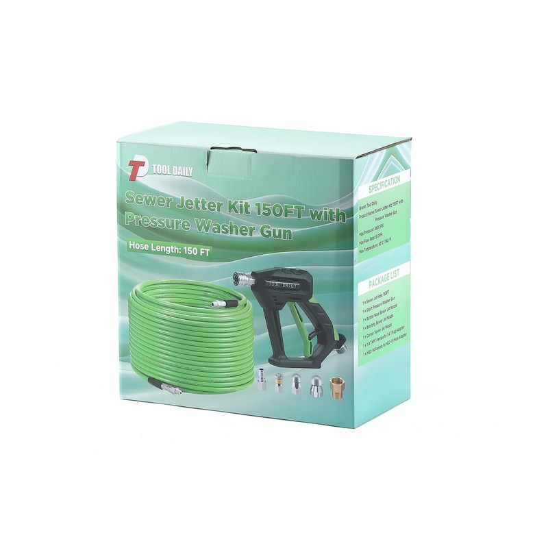 Tool Daily Sewer Jetter Kit for Pressure Washer 150 FT,