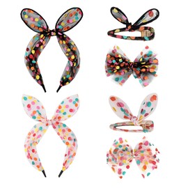 Saimiy Tulle Polka Dot Hair Bow Headband, Big Hair Bow Clips for Girls,Headbands for Women, Hair Bows for Toddlers Kids(Black and White)