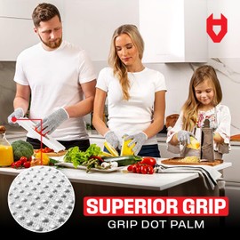 NoCry Cut Resistant Gloves with Secure-Grip Microdots and Level 5 Cut Protection. Comfort-Fit. Food Grade, Size Medium. Includes Free eCookbook!