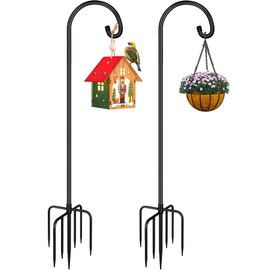 Derkniel Shepherd Hook 60 Inch Tall Heavy-Duty Metal Garden Hanging Pole Stake for Bird Feeder Pole Plant Baskets, Black (2 Pack)