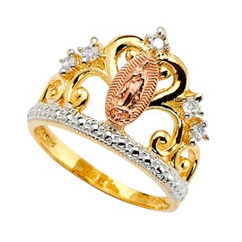 Savlano 18K Gold Plated Yellow & Rose Color Lady of Guadalupe Virgin Mary with Round Cut Cubic Zirconia Women Religious Crown Ring (7)