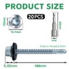 6.3x100mm Self-Drilling Roofing Screws, 20 pcs Hex Head Self Tapping