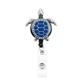 Aquamarine Enamel Sea Turtle Retractable ID Badge Reel,Name Card Holder,ID Badge Reel for Nurse (Blue)