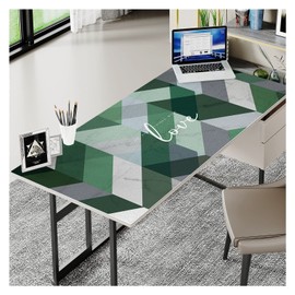 EGT Geometry Waterproof Leather Tablecloth, Table Protector for Study Computer Desk, Home Office Writing Small Desk (40 L x 19 W, Sweet Words Emerald Geometry)