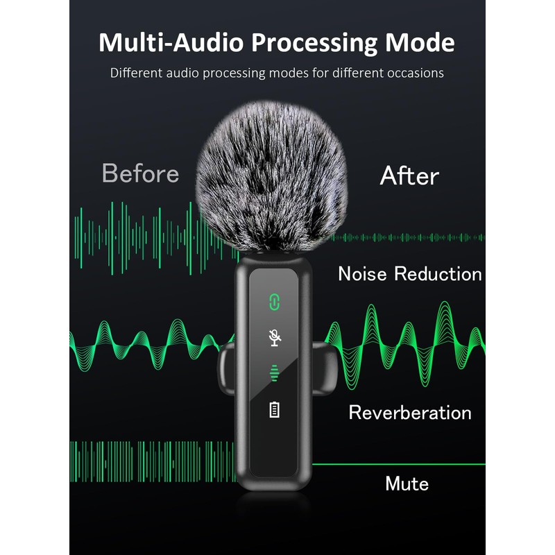 Wireless Lavalier Microphone for iPhone 5-14 Series, LED Display Mini