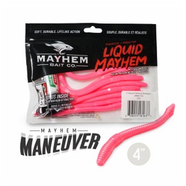 Liquid Mayhem 4" Maneuver - Bubblegum - Soft Plastic Fishing Lure for Walleye 24 Count (3 x 8-Pack) + Bonus 3 x 10ml Tube - Liquid Fish Attractant