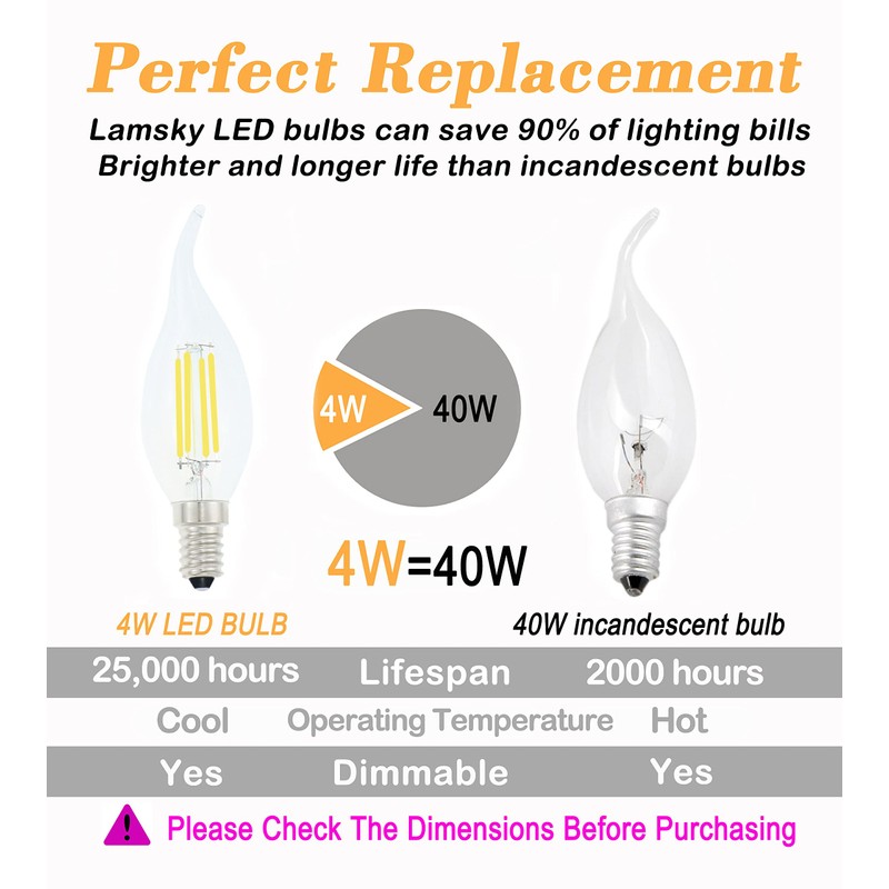 Lamsky E14 LED Bulb European Base 4W LED Chandelier Light
