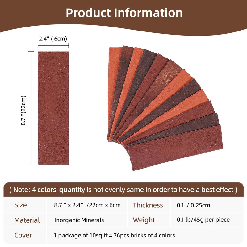 Holydecot 76pcs Red Thin Brick Veneers, Curlable Red Brick Tiles,