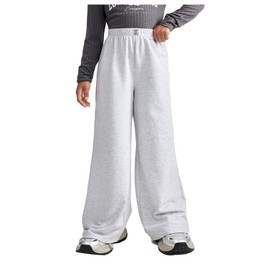 SweatyRocks Girl's Elastic Waist Wide Leg Sweatpants Letter Patched Workout Long Pants Light Grey 12Y