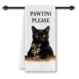 CosxHabitat Cat Maitini Cocktail Kitchen Dish Towels,Funny Cat Cocktail Lovers Gifts for Women,Maitini Bar Hand Tea Towels for Bathroom Kitchen Decor,16x24 Inches