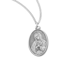 925 Sterling Silver Our Lady of Guadalupe Oval Pendant Medal Necklace w/ Chain