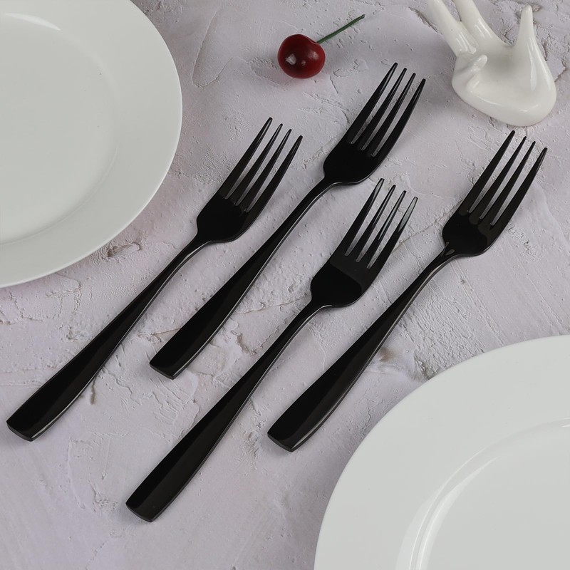 Dehouse 16-Piece Black Stainless Steel Dinner Forks, 7.87 Inch Flatware