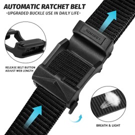 FAIRWIN Ratchet Belts Men Casual Golf Web Belt Jeans with Automatic Adjustable Buckle Tactical Nylon Mens Waist Belt Cloth, Frosted Black, S(33"-37"waist)