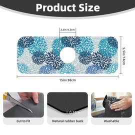 Medallion Dahlia Pinnata Floral Bobo Blue Pink Turquoise Grey Kitchen Sink Splash Guard Faucet Mat 1 Pcs, Absorbent Fast Drying Mat Gadgets Splash Guard For Bathroom 15 X 5.5 Inches