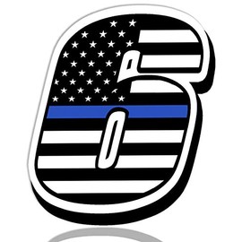 Number № 6 Sticker Decal Racing Race Rally Motorcycle Motorbike Sport Bike Motocross Helmet Door Window American USA Thin Blue Line Flag N 266