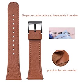 WFEAGL For Versa Band, Top Grain Leather Band Replacement Strap for Versa/Versa 2 /Versa Lite/Versa SE Fitness Smart Watch (Brown Band+Black Buckle)